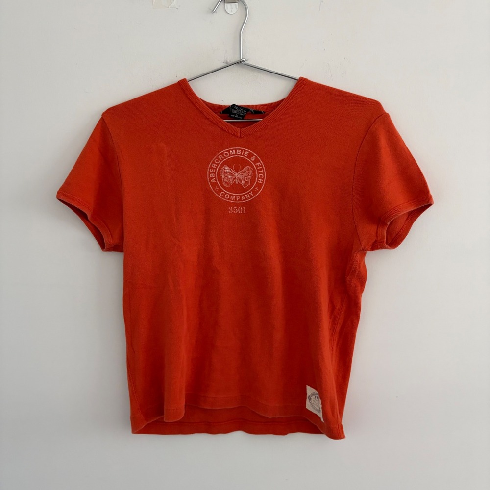Abercrombie & Fitch Vintage Y2K Orange Butterfly Graphic T-Shirt Large